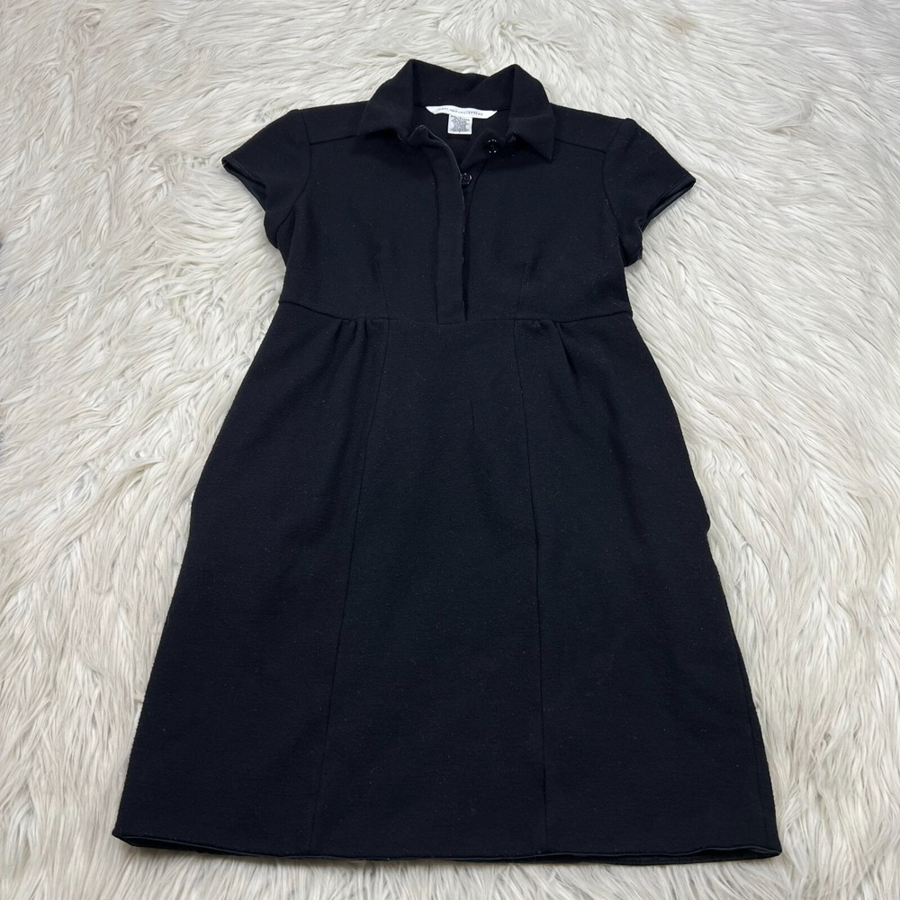 Diane Von Furstenberg Women's 2 Black Wool Button Neck Fit Flare Mini Dress